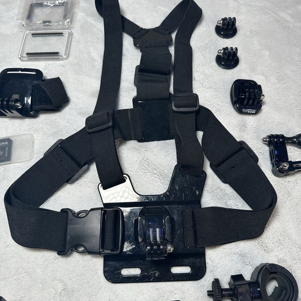 GoPro Accessory Bundle Chest Mount Head Strap Selfie Stick Mounts + Case Lot