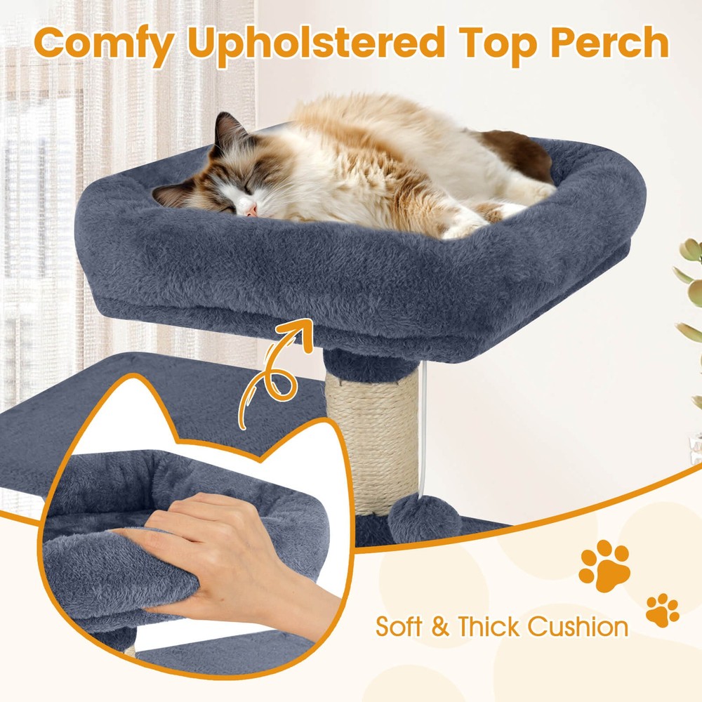 58” Tall Multi-level Cat Tree w/Upholstered Perch & Cat Condo, Comfy Hammock