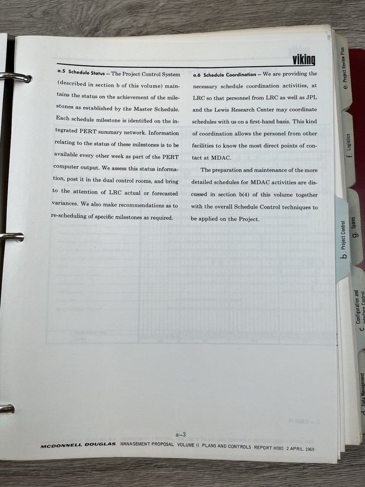 RARE Viking Space Program Proposal McDonnell Douglas Plans & Control Vol 1 & 2