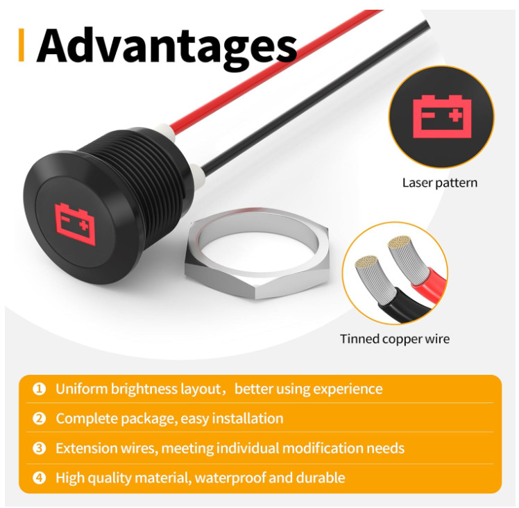 12V LED Indicator Light Small Indicator Light Waterproof 1/2" Panel Cutout 12