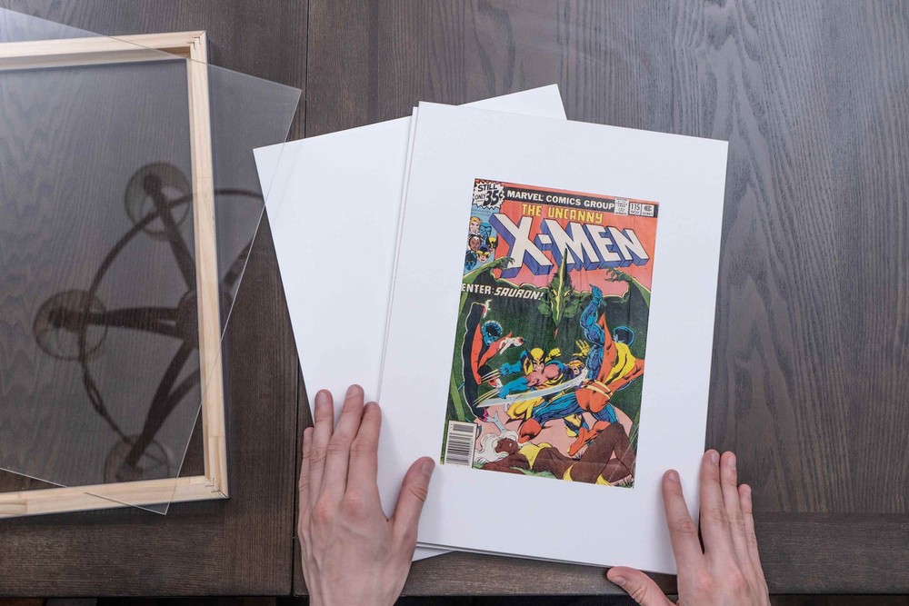 White Comic Book Frame W/ White Mat For 4 Graded Comics Horizontally