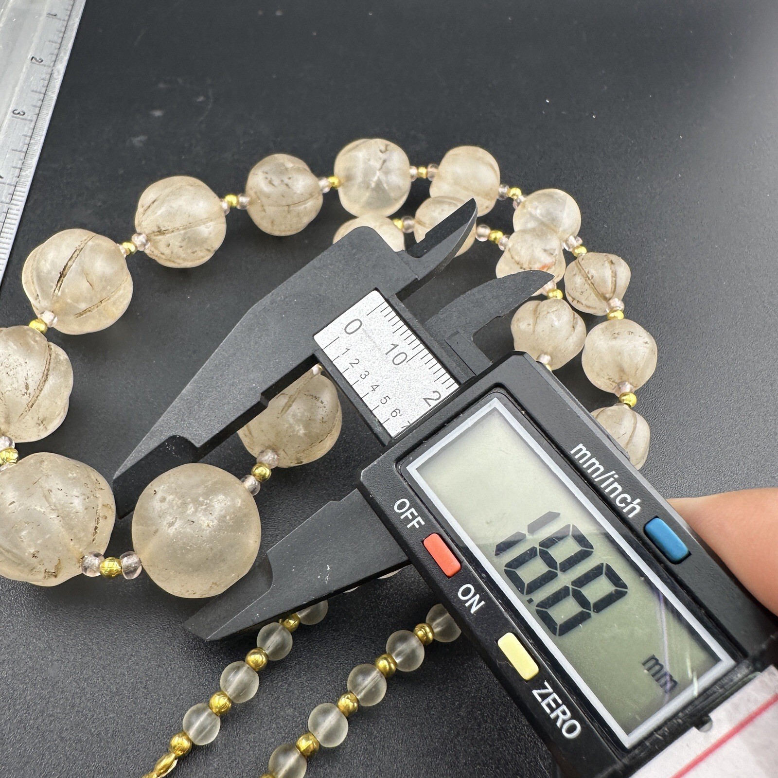 Old Himalayan Regions Crystals ￼ Beads Carving Gold Plated Beads Necklace Rare