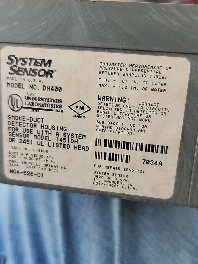 System Sensor /Wire Duct Smoke Detector / / Replaces Model DH400
