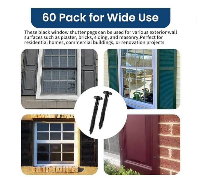 60Pcs 3 Inch Vinyl Shutter Fasteners, Window Shutter Panel Pegs Shutter Screws L