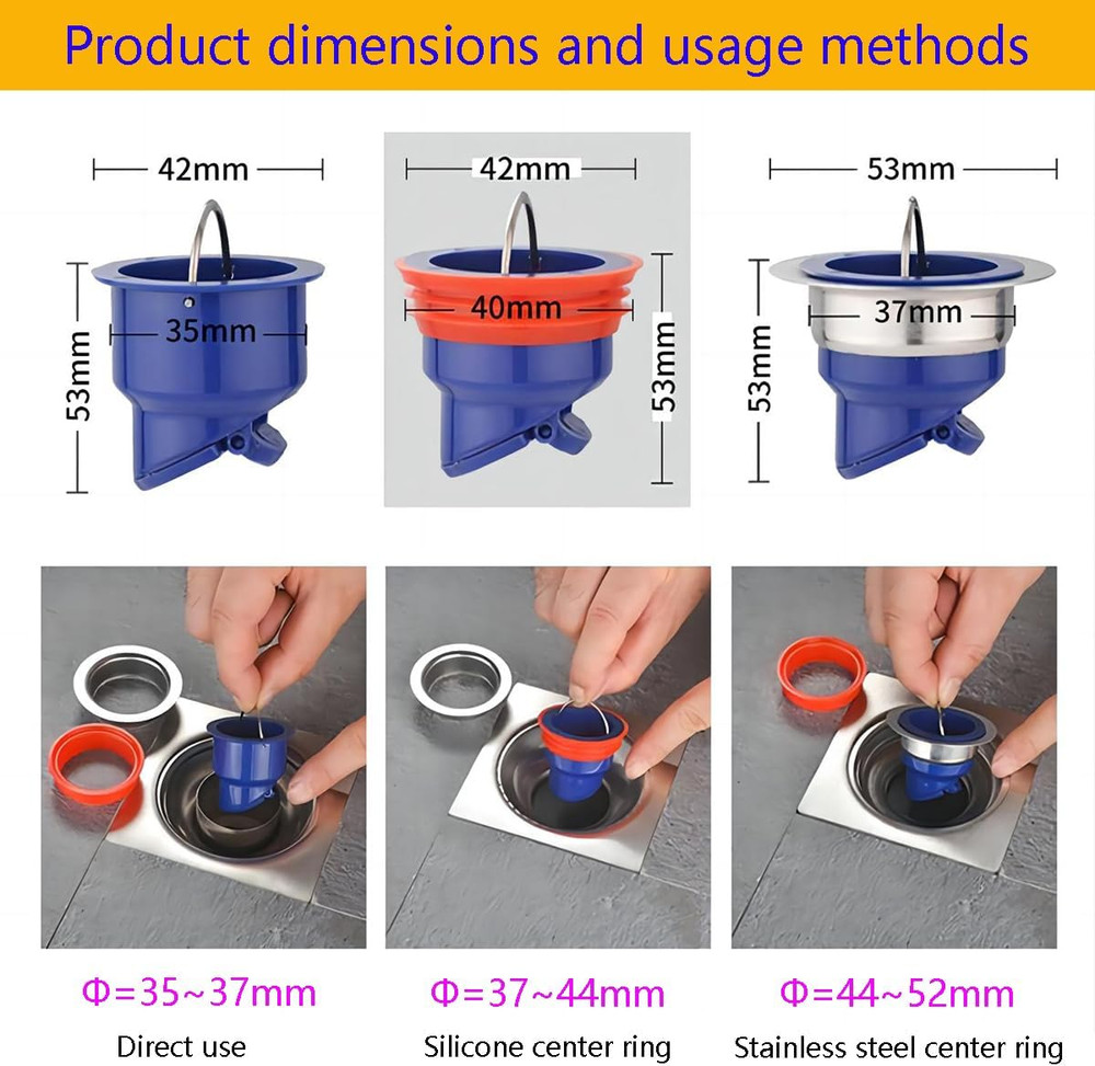 2 PCS Shower Drain Core Plug and Backflow Preventer - Odor Proof, Suitable for 5