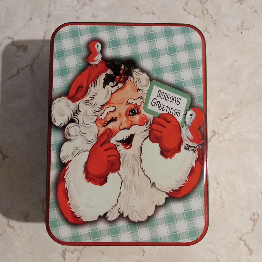 Lindy Bowman Winking Santa/Season Greetings Tin Rectangular