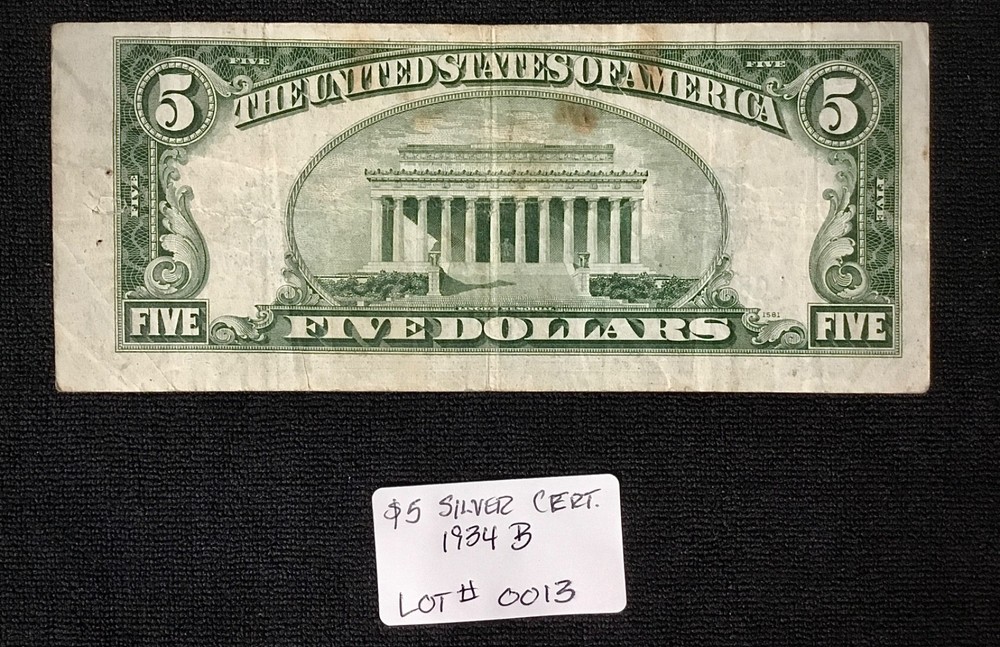 1934 b 5 silver certificate - circulated - lot#0013