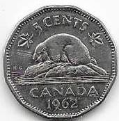 Canada 1962 5 cent  Nickel Circulated