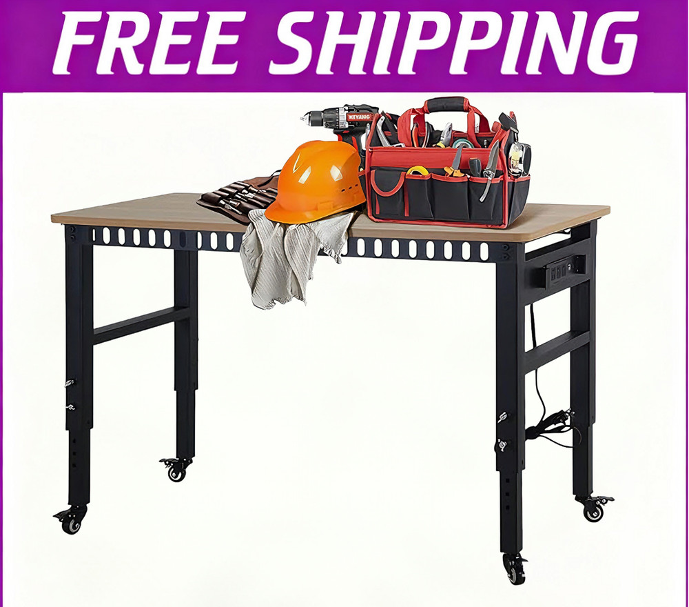 Workbench Power Outlet 2000LBS Load Capacity 48 "Adjustable Workbench & Wheels