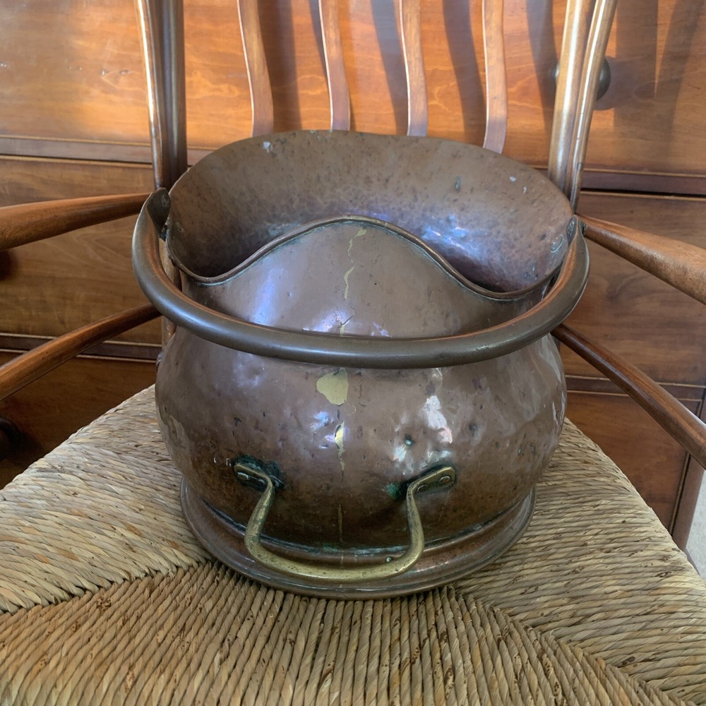 Antique victorian copper coal scuttle bucket