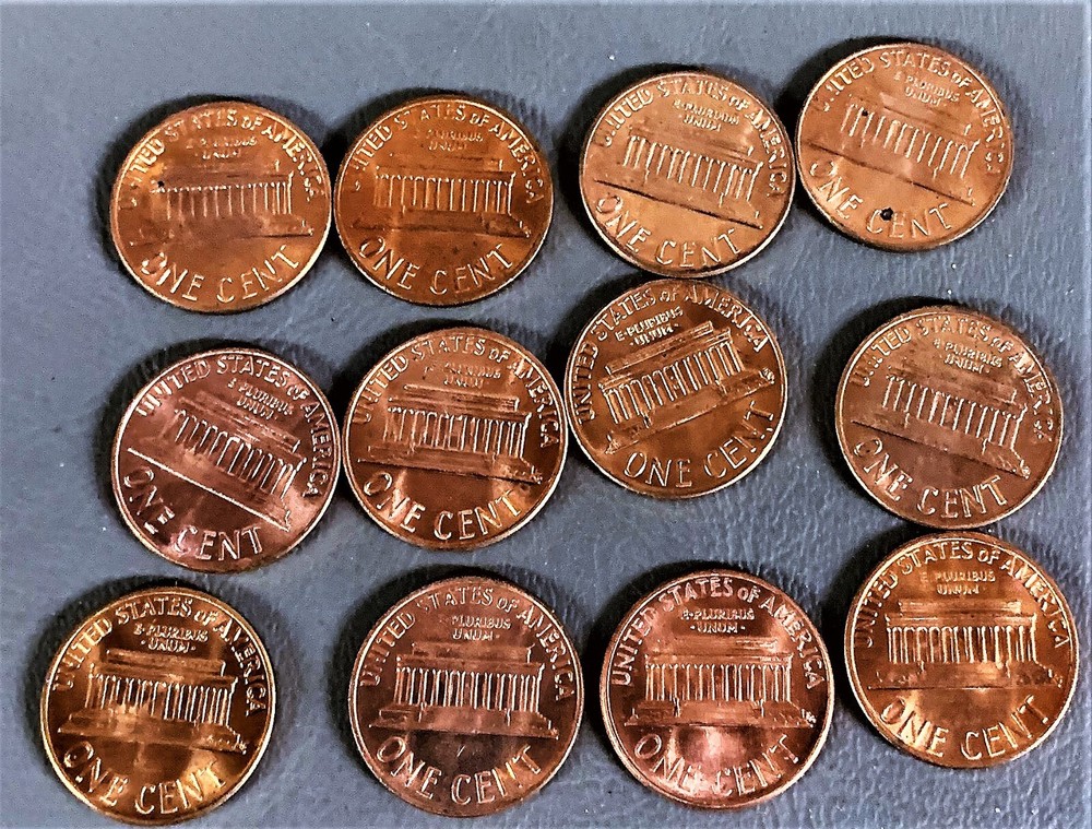 # C2573 U.S. LINCOLN CENT COINS, 12 DIFFERENT DATES Unc.
