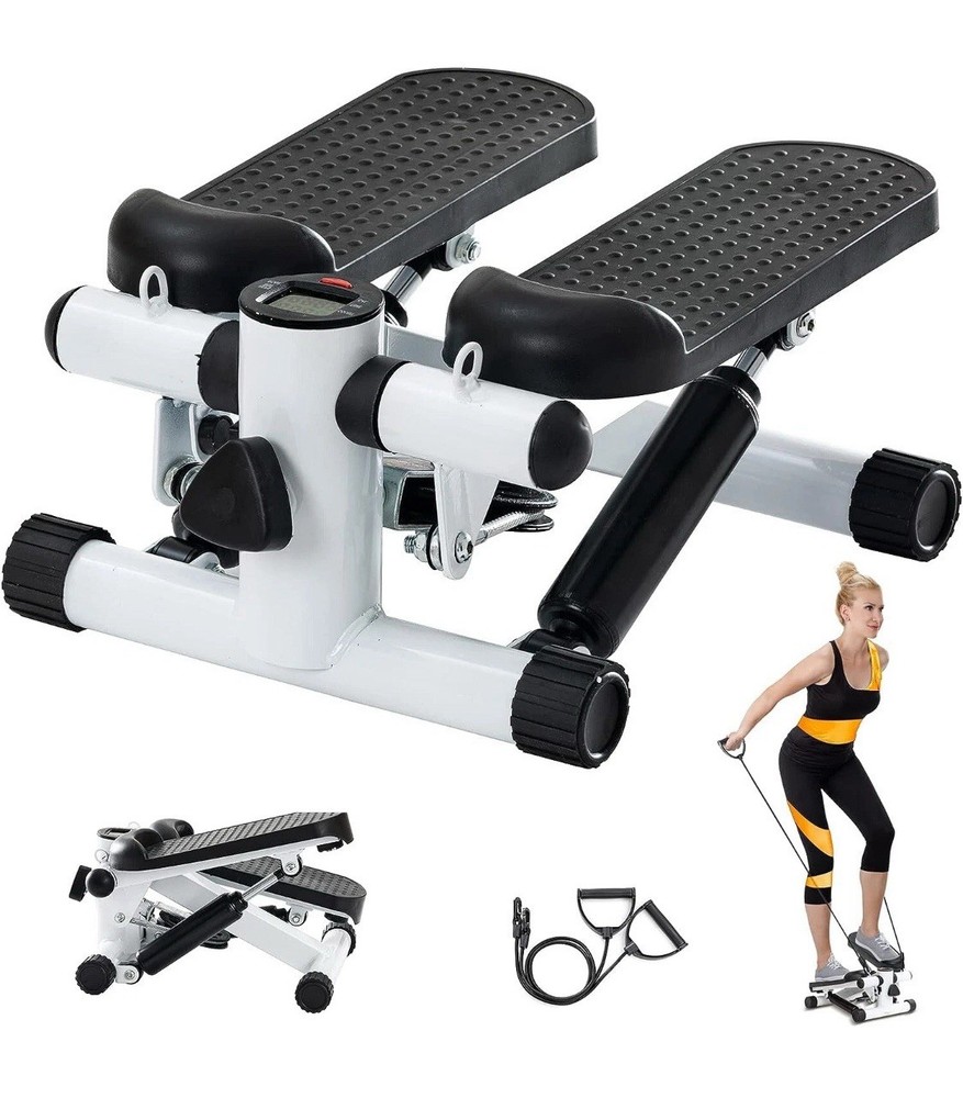 Sunny White Mini Stepper with Exercise Bands for Home Workouts