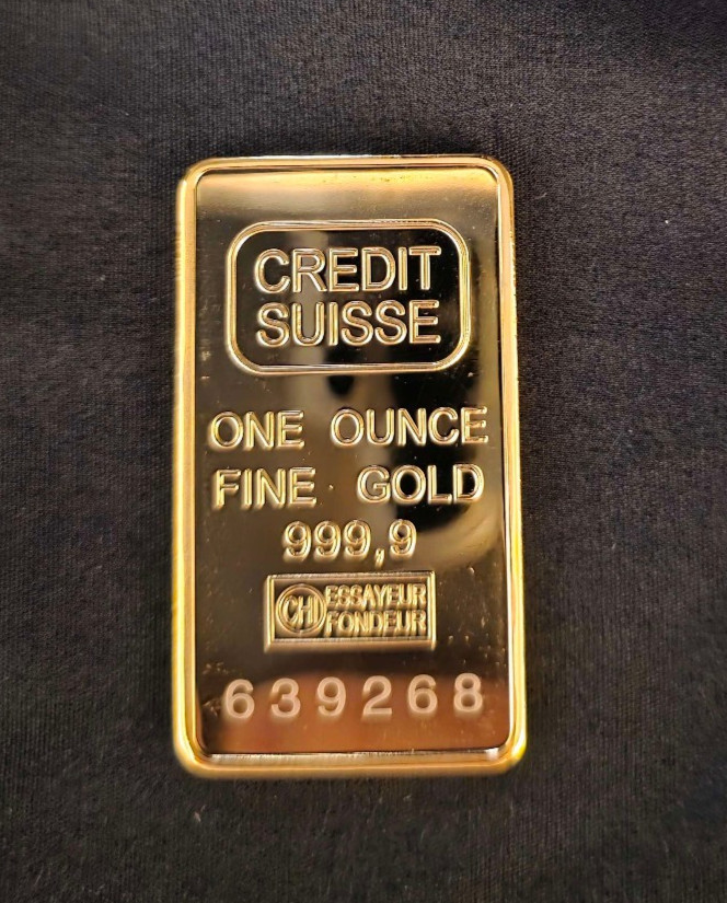 1 oz Credit Suisse .999 Gold Bar Fine (BU) 24k Gilded Repro