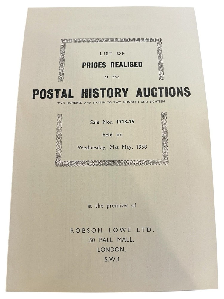 1958-59 Robson Lowe Postal History Auctions Prices Realised Sheets (2) Boer War