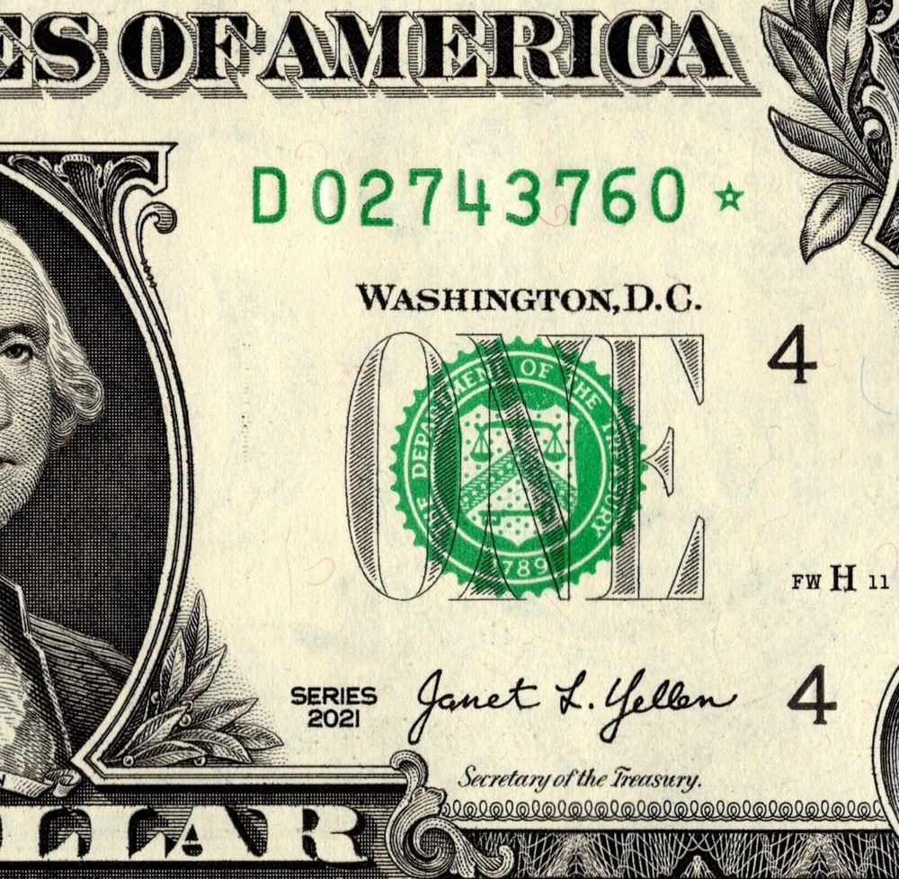 2021 D Star Note One Dollar Bill Regular Run Pack Note D02743760* UNC