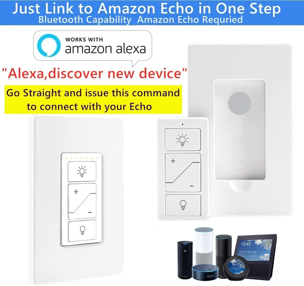 Smart Dimmer Switch with Remote Wireless 3-Way/4-Way Remote Work with Alexa