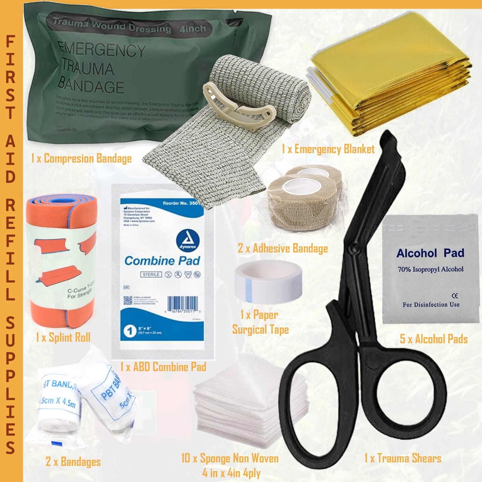 IFAK 25 Piece Refill Kit, First Aid Supplies New Stop The Bleed Emergency Kit