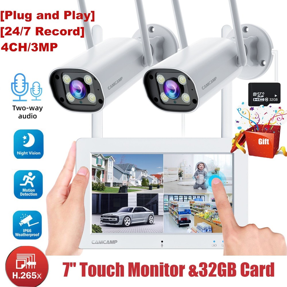 7" Touchscreen Wireless Security System w/ 2PCS 2K Outdoor Cameras