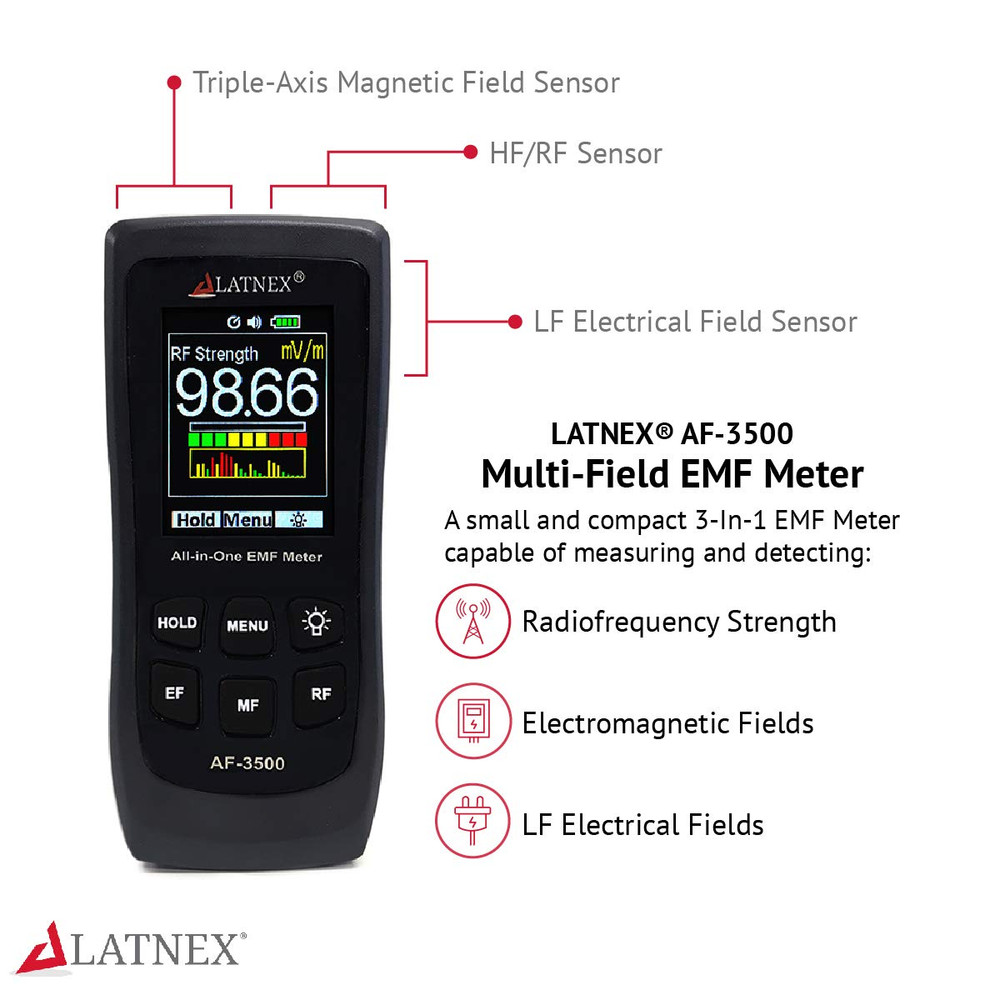 AF-3500 EMF Meter RF Detector and Reader with Calibration Certificate - Measures