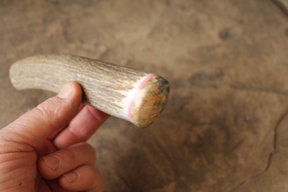 Elk antler knife handle ~ stabilized box elder burl ~ Flintknapping supply tool