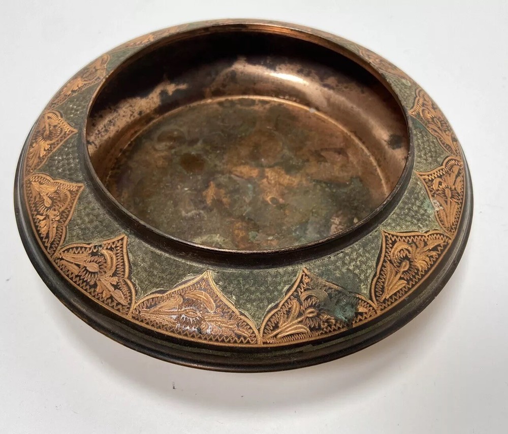 Vintage Carved Brass Copper Bowl Rustic 8.5" Planter Pot Multipurpose Decorative