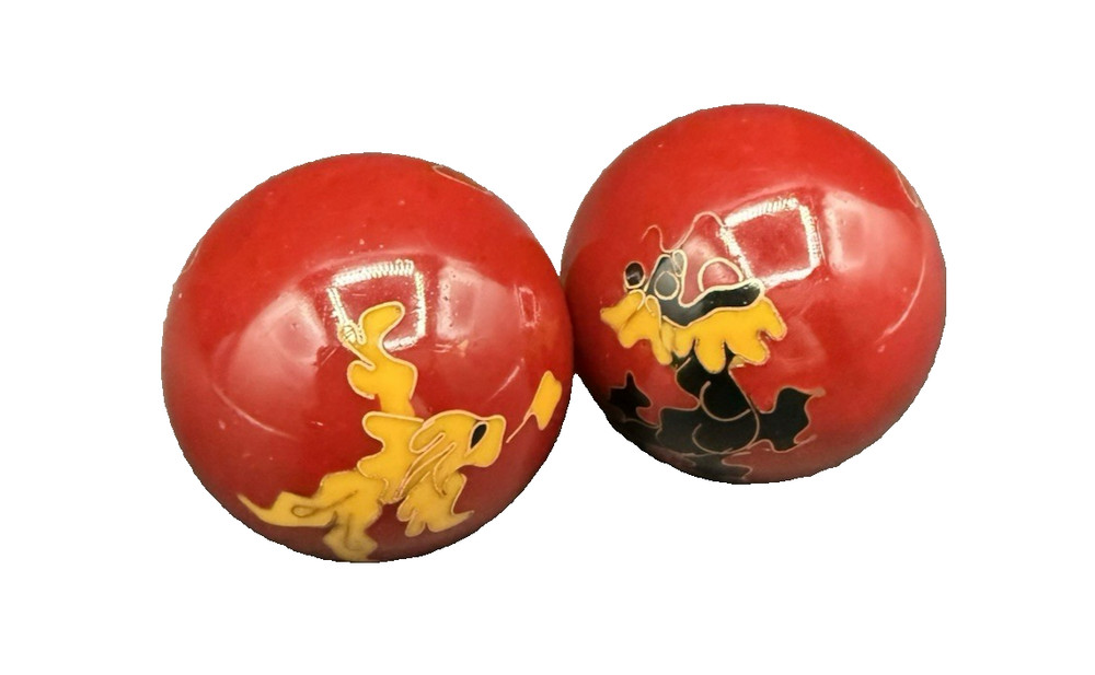 Red Enamel Baoding Balls with Chimes Dragon Design