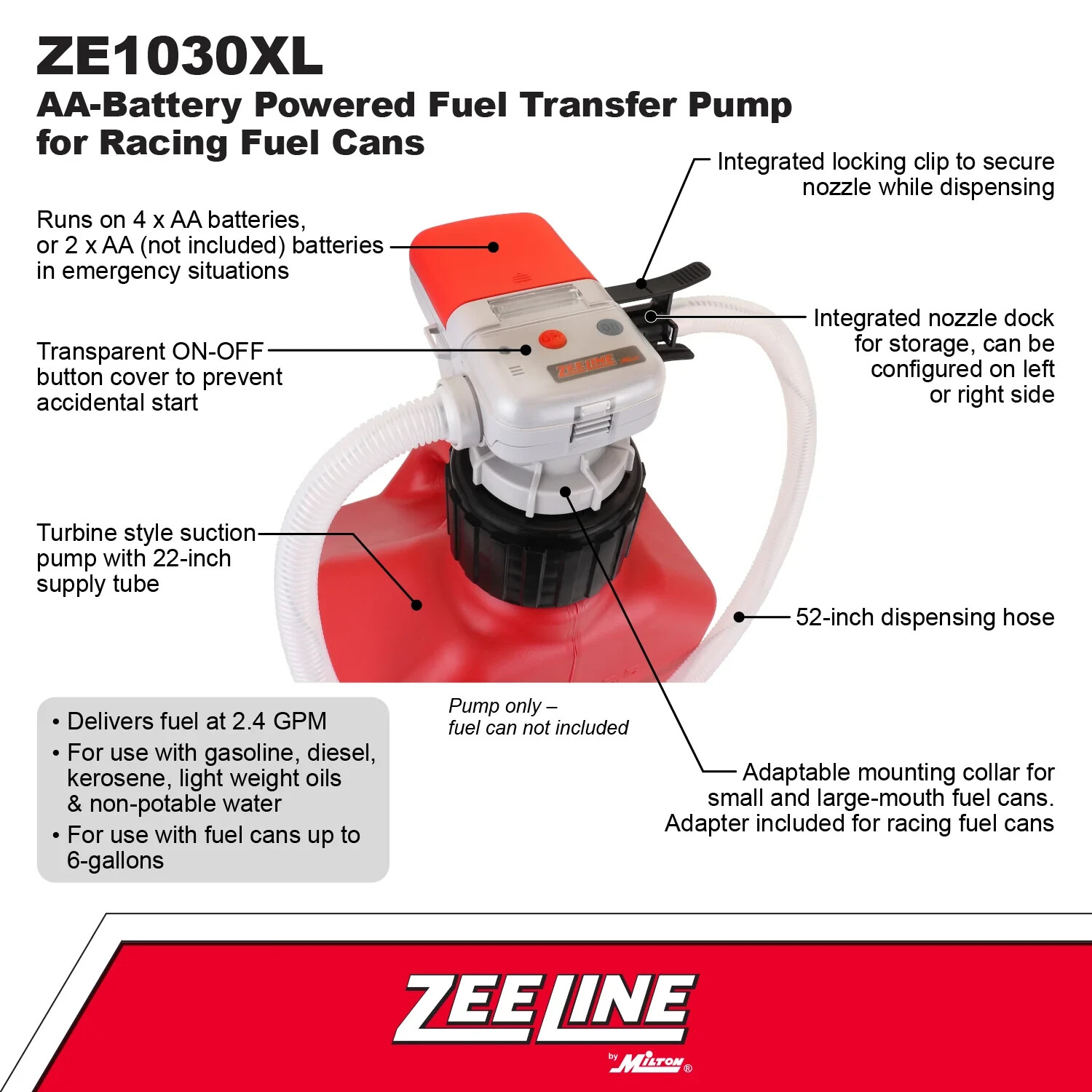 ZEELINE by Milton® ZE1030XL – Fuel Can Transfer Pump for Racing Style Fuel Cans