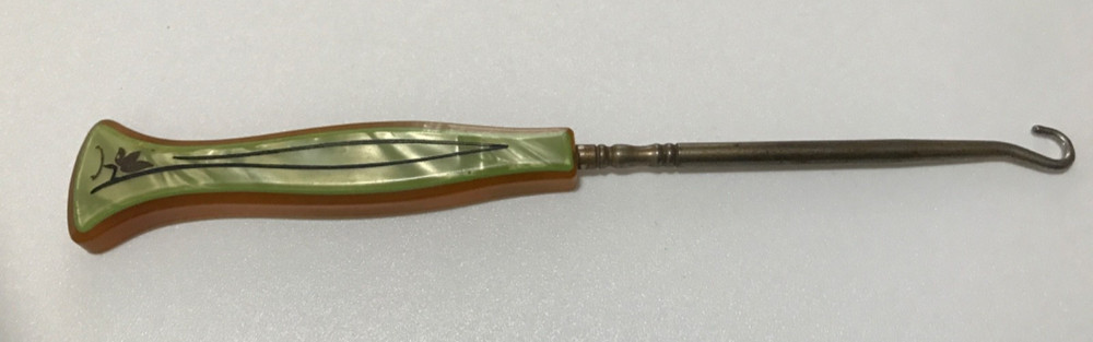Antique Shoe Button Hook  Celluloid Bakelite Handle Windsor Arch Amerith
