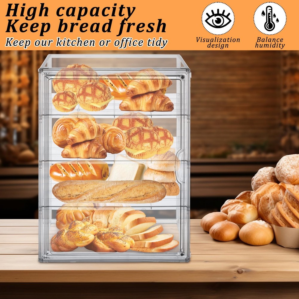 4 Layers Adjustable Clear Bread Storage Box for Kitchen Countertop Large