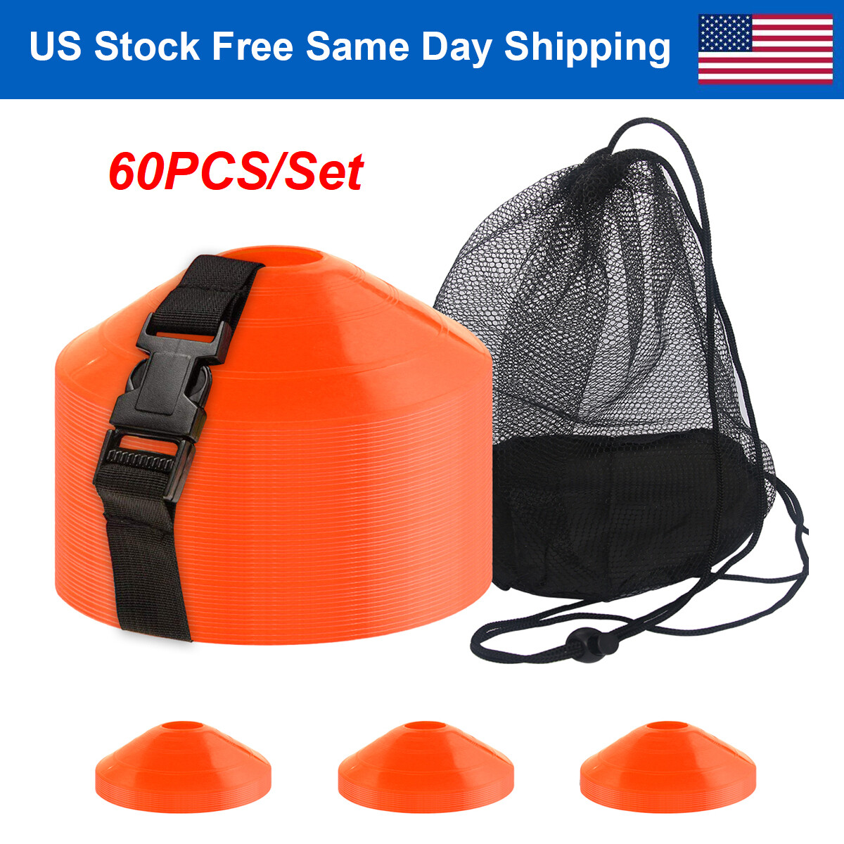 60Pcs Disc Soccer Cones Football Training Field Marking Cross Sports Aids Orange