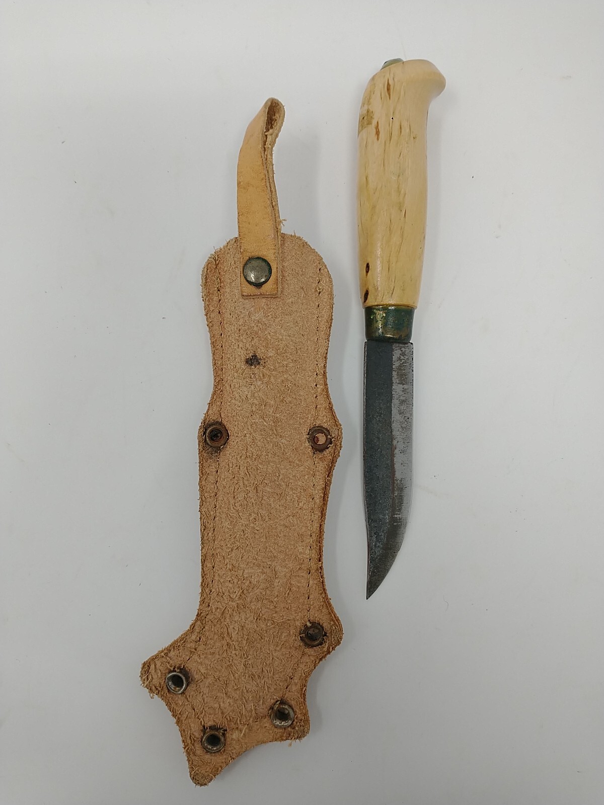 Vintage Yllas Finnish Puukko Sami Knife with Reindeer Fur Sheath