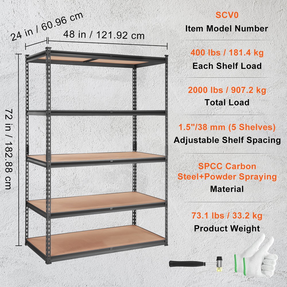 Storage Shelving Unit Garage Storage Rack 5-Tier Adjustable 2000 lbs Load