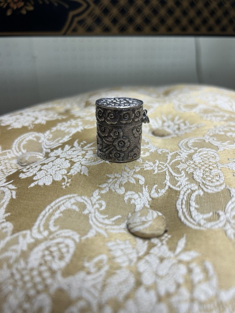 Antique repousse sterling silver chatelaine thimble holder / pendant
