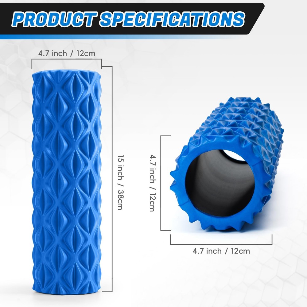 Foam Roller for Deep Tissue Massager, 15" High Density Exercise Patented Roll...