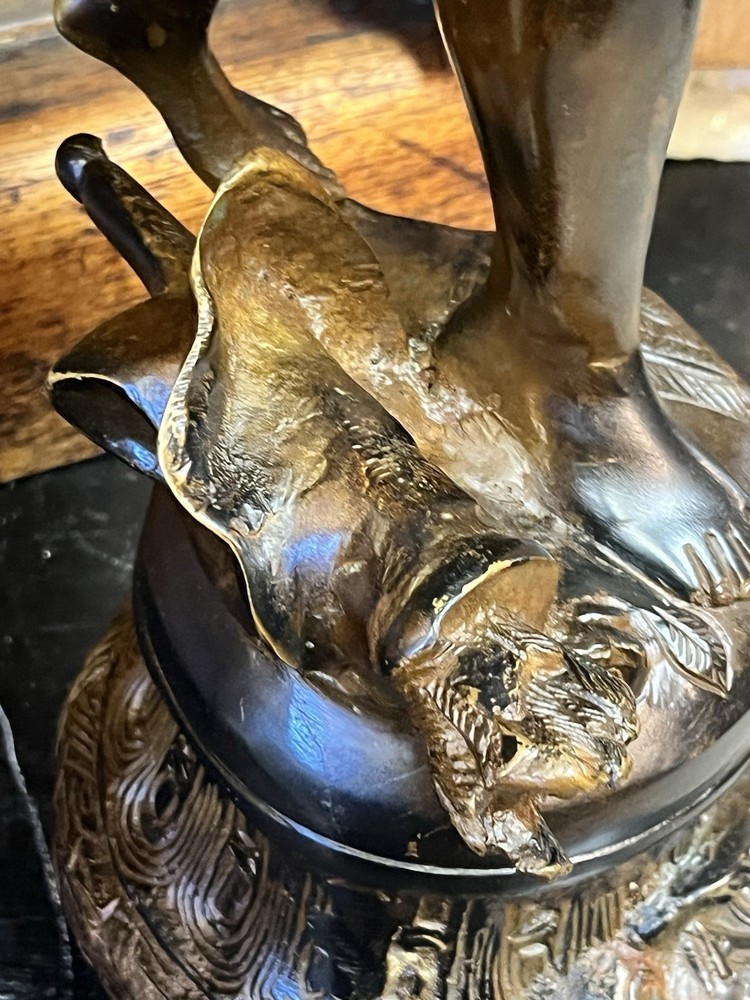 Pair Alerte Solid Bronze Cherub Putti Statue Statuette Like Louis Auguste Moreau
