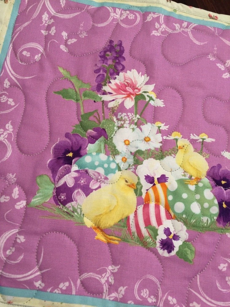Handcrafted-Quilted Table Runner- Easter Print - Easter Chicks & Easter Eggs