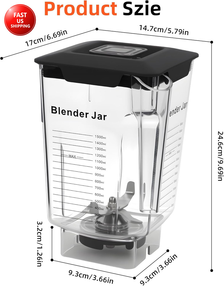 90 Oz Replacement Jar Compatible with Blendtec Blender, Container Pitcher Fits A