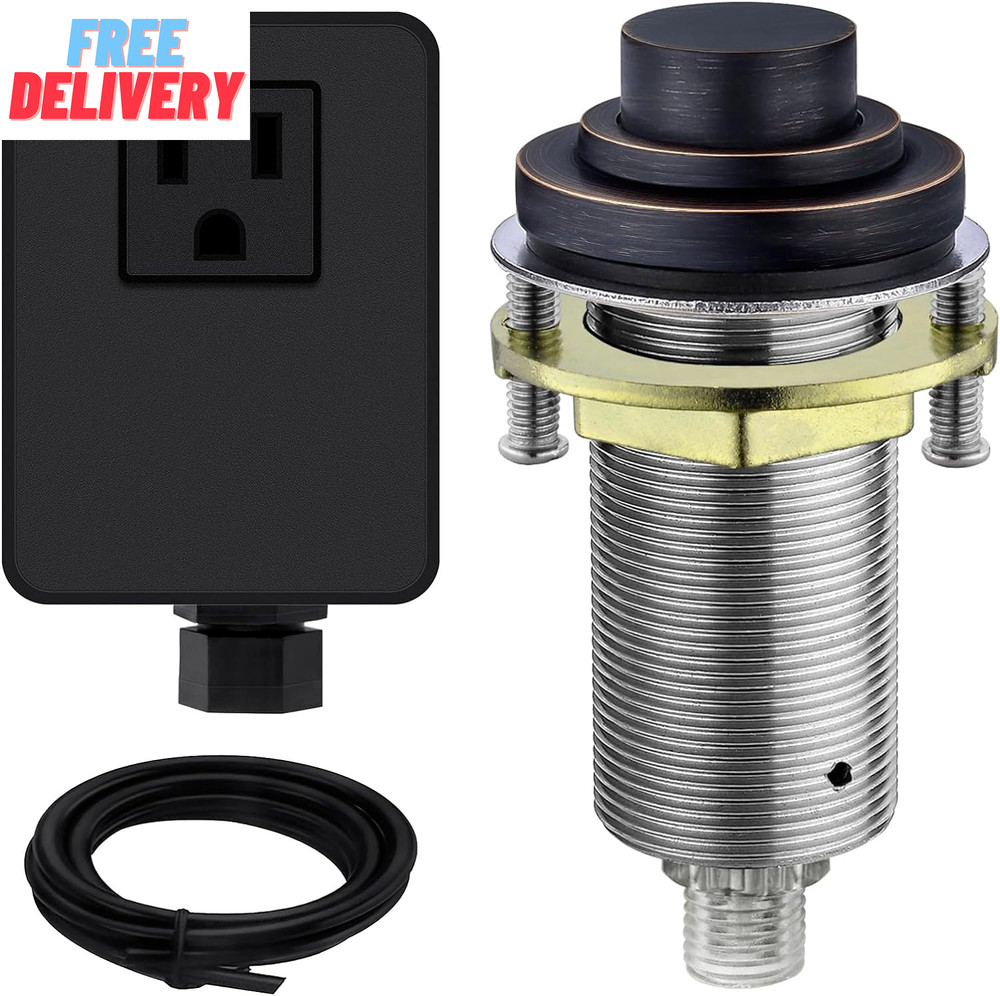 Sinktop Air Switch Kit (Long Full Brass Button) for Garbage Disposal, Cordless