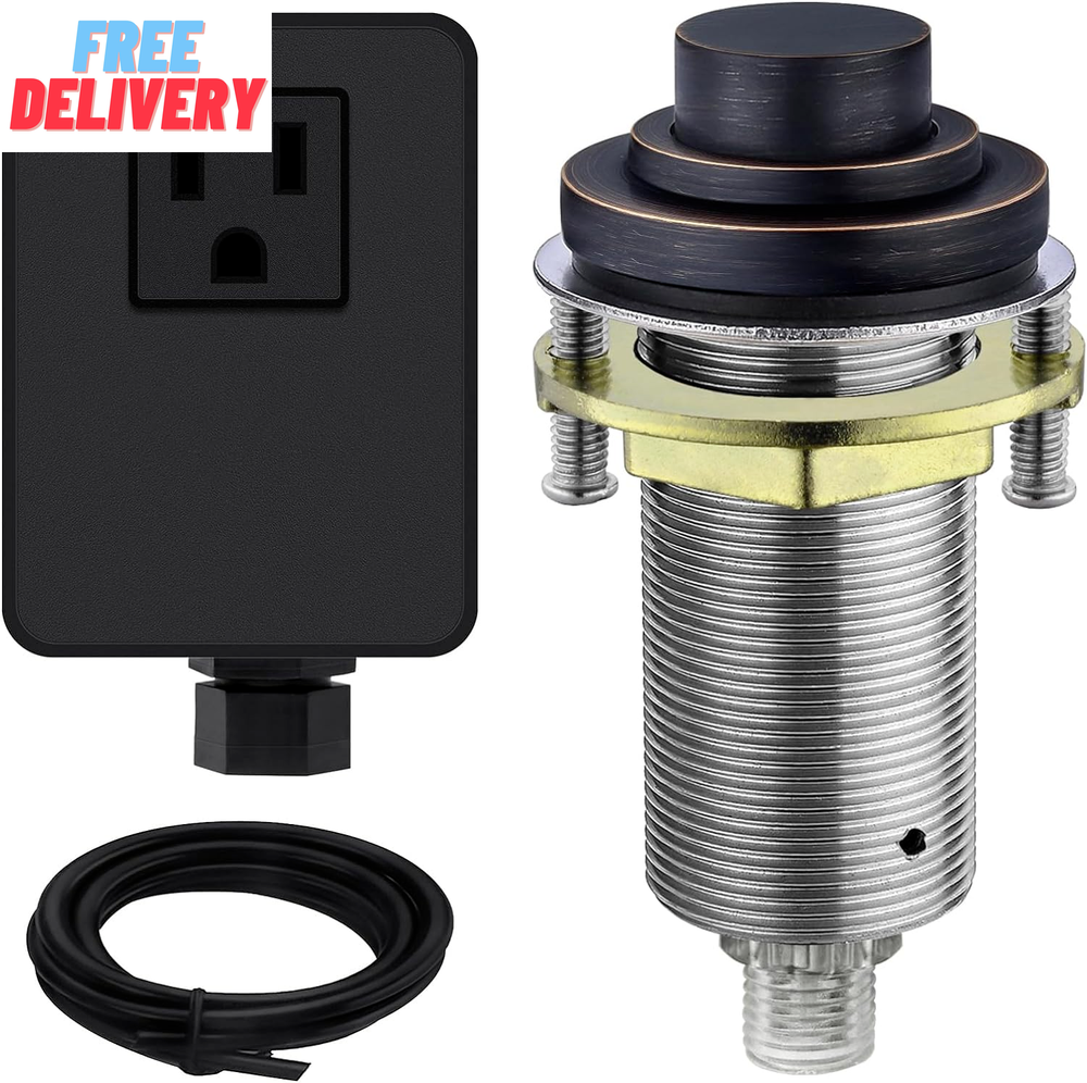 Sinktop Air Switch Kit (Long Full Brass Button) for Garbage Disposal, Cordless