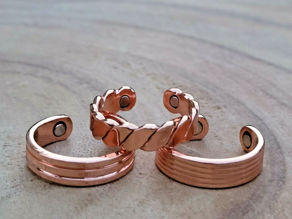 2 Pack Pure Copper Magnetic Ring Men Women Arthritis Adjustable Adjustable Ring