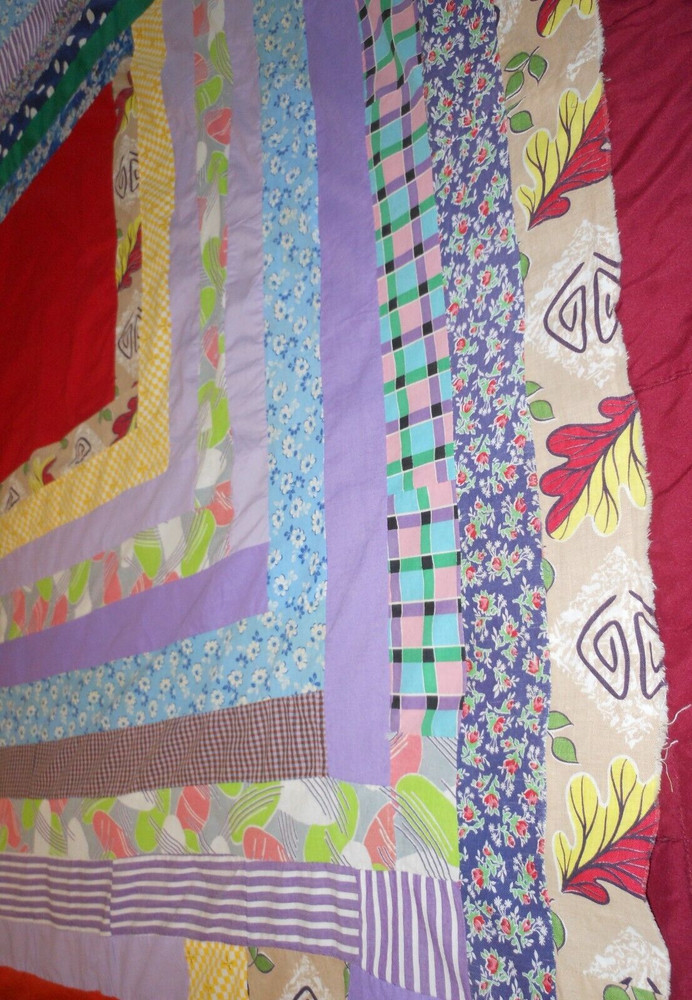 HANDMADE Assorted Patterns Shirt/Dress Scrap PATCHWORK QUILT TOP ONLY 74" x 66"