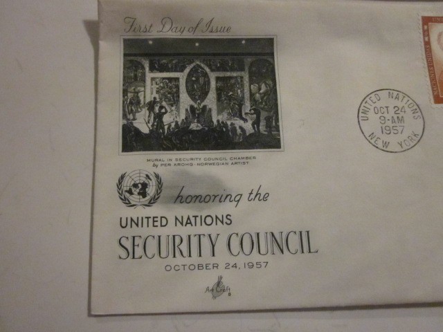 2 UN FDC 1957 SECURITY COUNCIL Scott #55/56 ART CRAFT CACHETS
