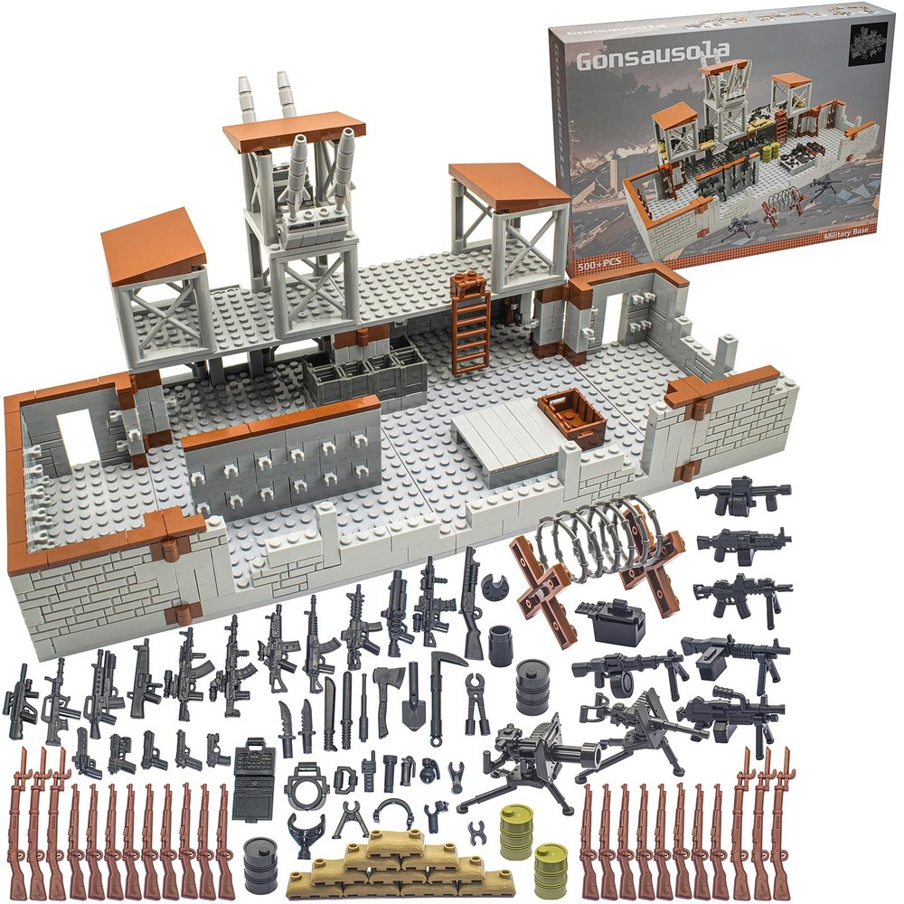 Gonsausola 500+ Pcs Military Base Building Brick Sets Include One Size, Gray