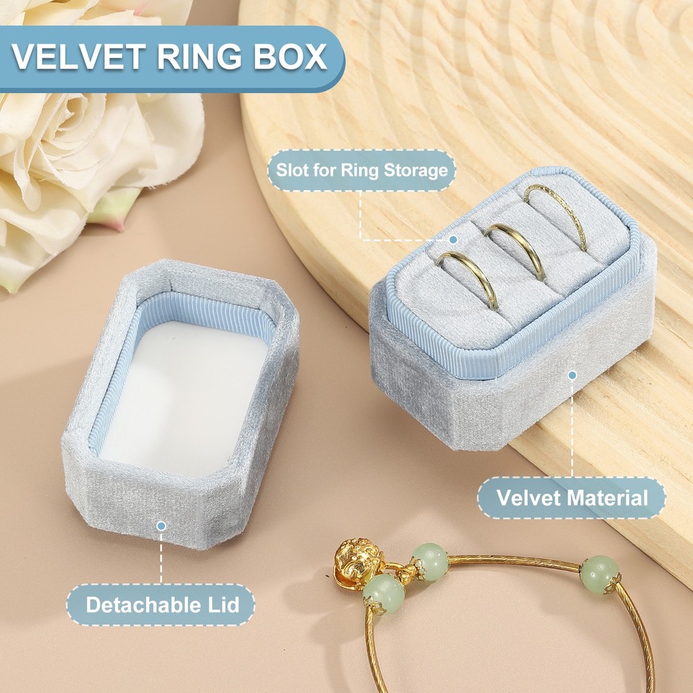Velvet Ring Box 3 Slots, Octagonal 3 Rings Holder, Green