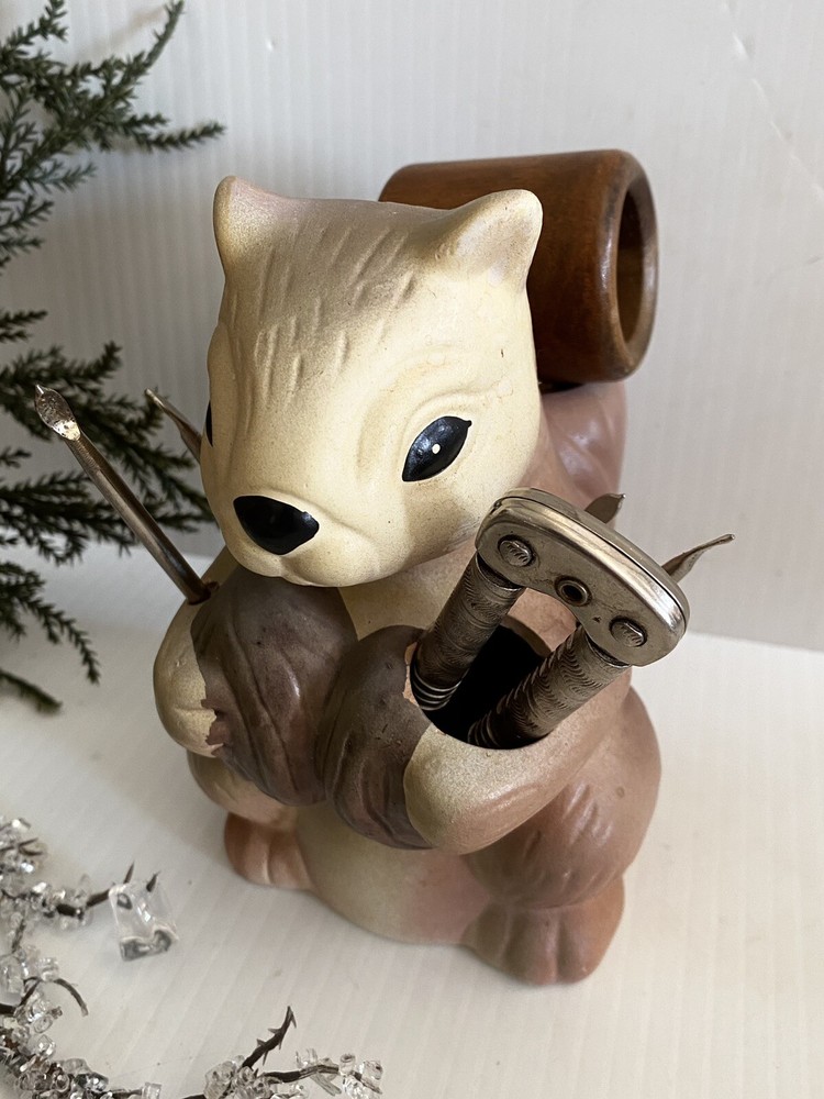Nutcracker Squirrel Figurine & Pick Holder Picks And Nut Crackers Vtg Decor Read