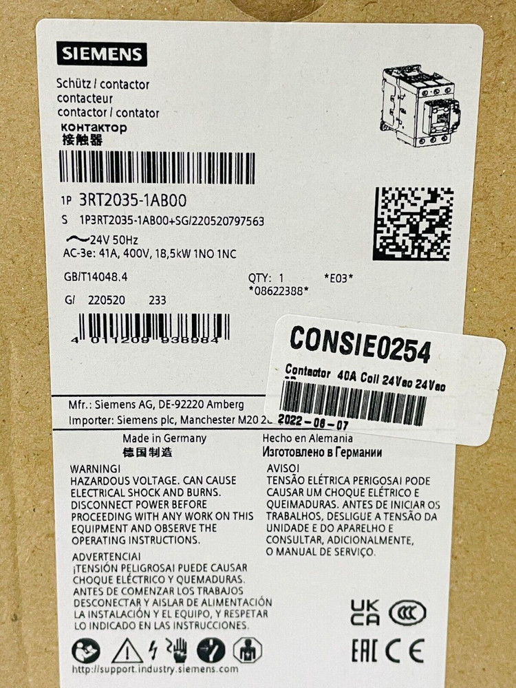 SIEMENS 3RT2035-1AB00 Contactor