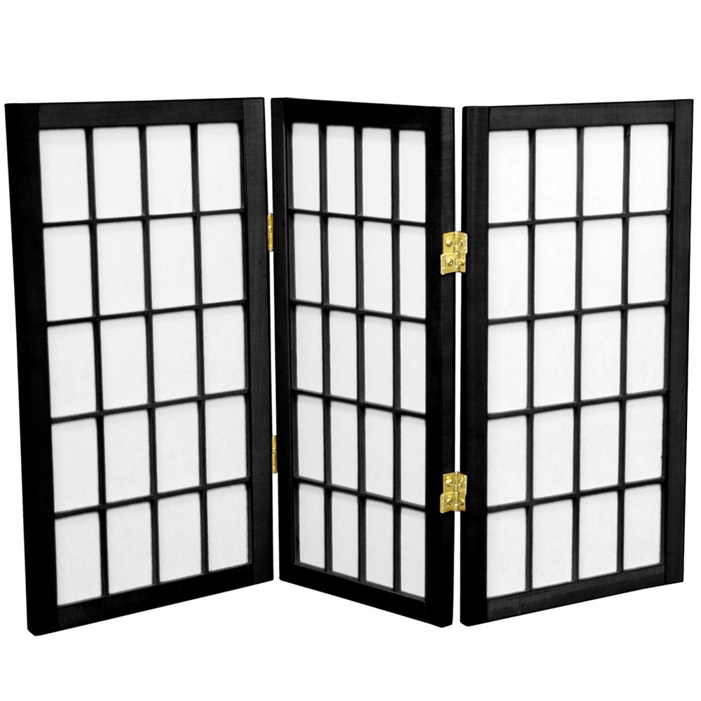 2 ft. Short Desktop Window Pane Shoji Screen - Black - 3 Panels