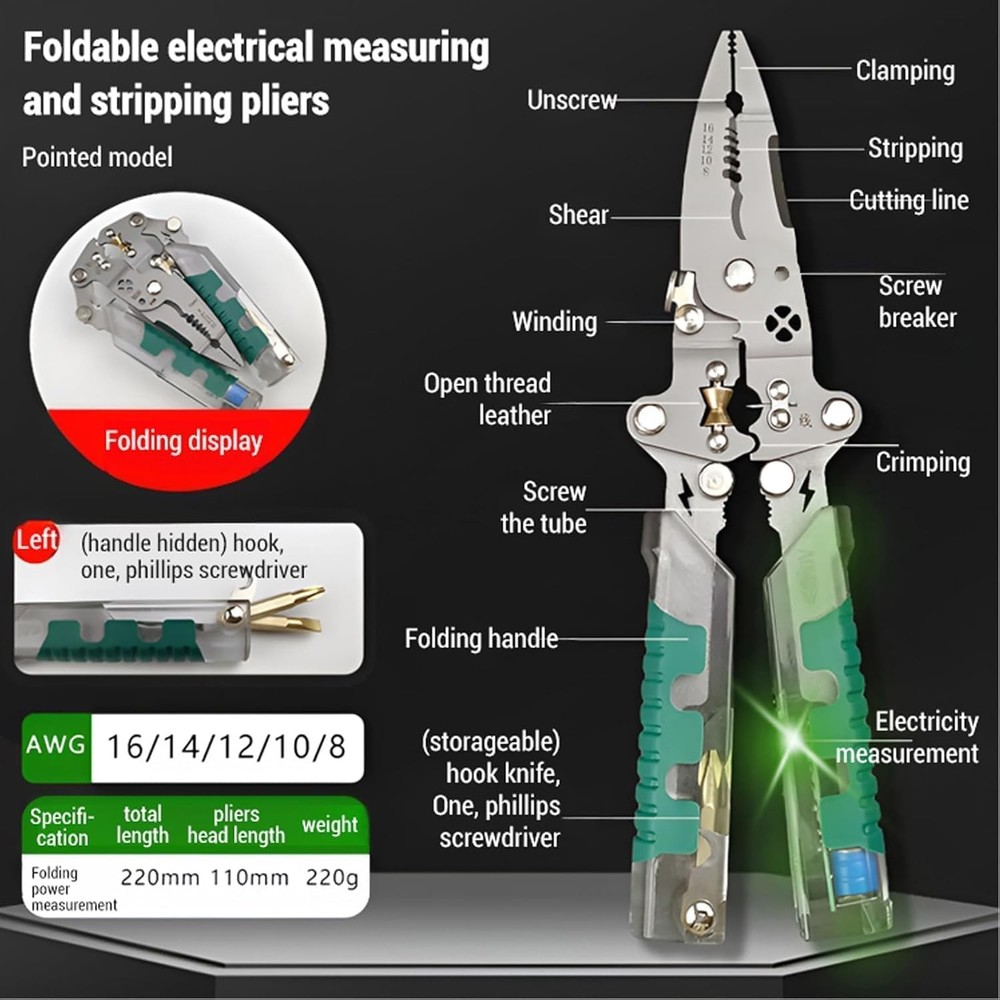 DIY Portable Multi-Functional Fold Wire Stripper Scissor With Electrical Test US