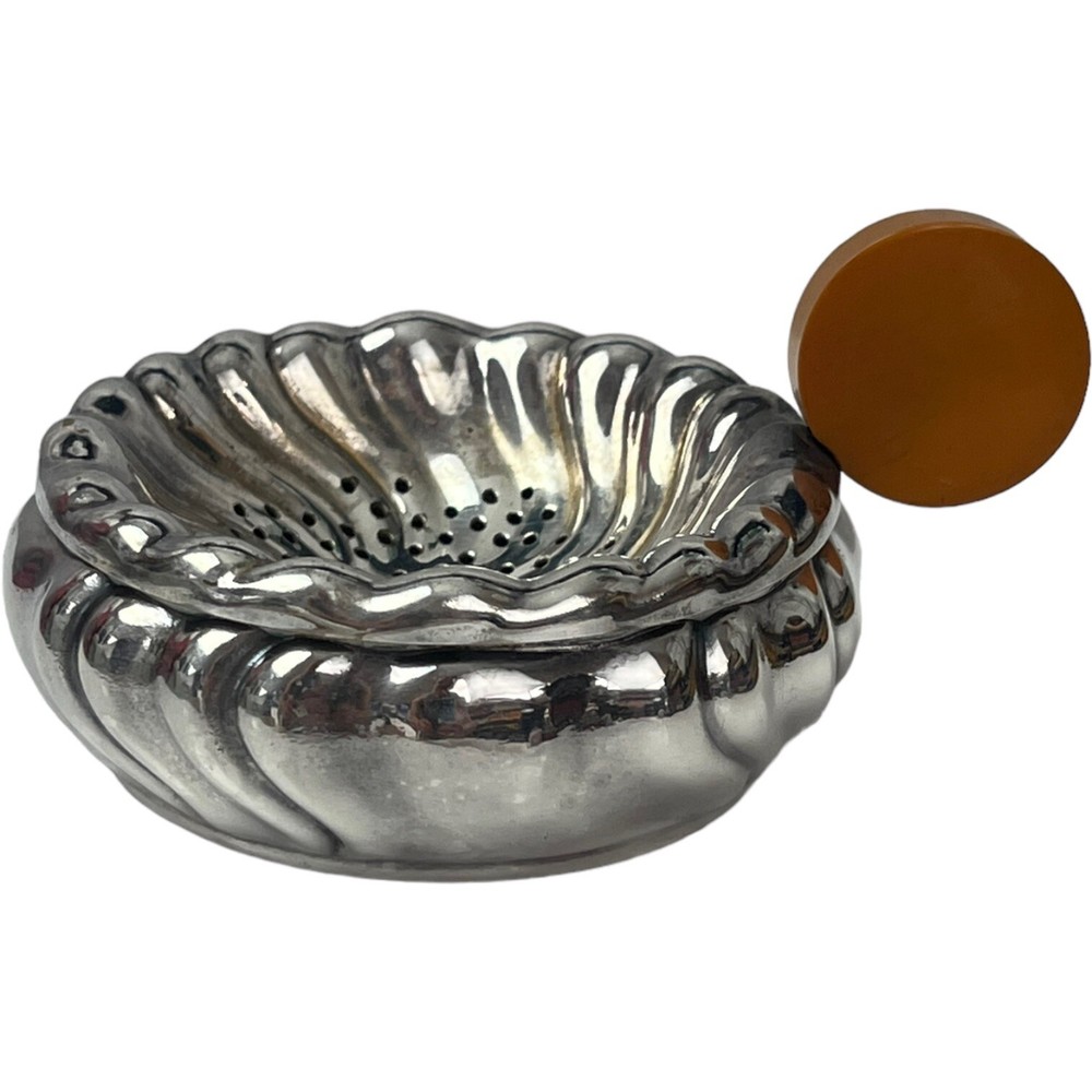 Wurttemberg Silver Tea Strainer Bakelite Handle Drip Bowl 1930s Art Deco VIntage