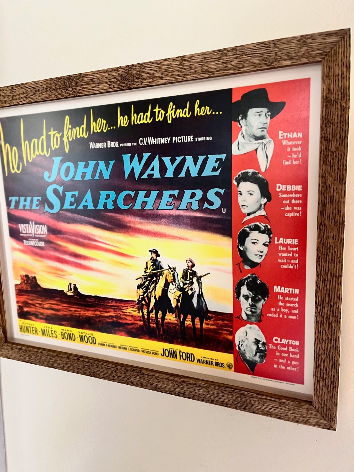 JOHN WAYNE - The Searchers 56 Lobby Card- Beautiful Museum Framed Oak Shadowbox